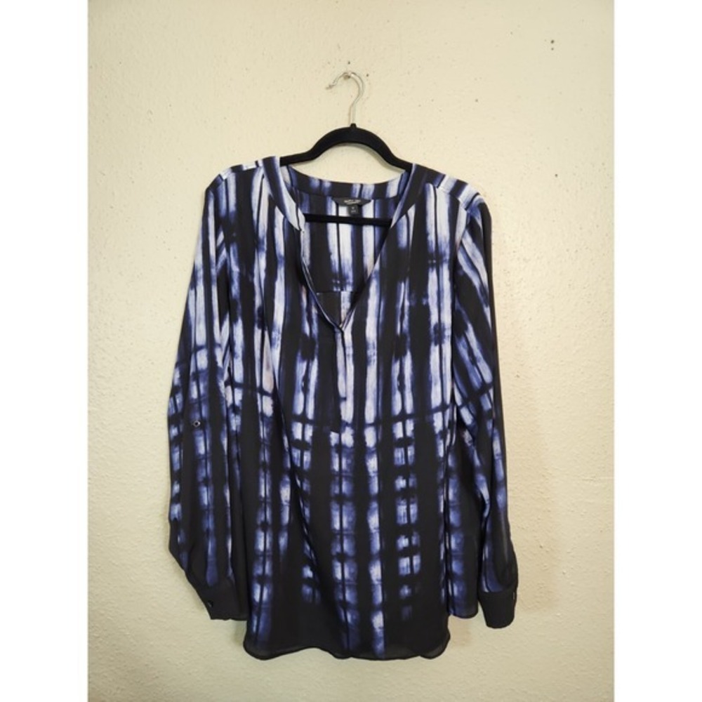 Simply Vera Vera Wang Women's Blue White Striped V-Neck Long Sleeve Blouse Sz 1X